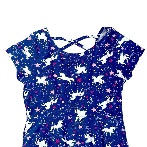 NANETTE Kids Girls Blue Cross-back Fit & Flare Unicorn Dress Sz 8 - Picture 3 of 8